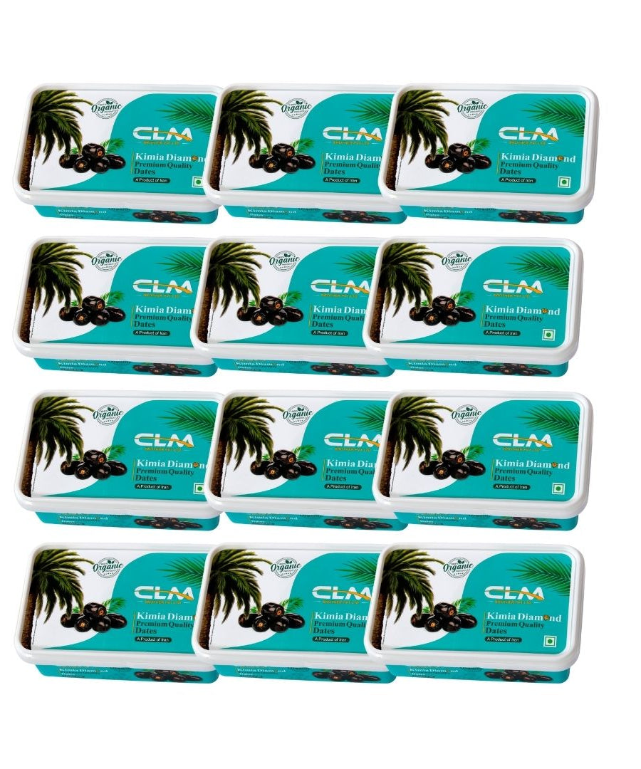 Pack of 12 CLM Kimia Diamond Premium Quality Dates Khajur | Khajoor Imported Iranian Dates, 100% Organic, Soft & Juicy (6000g)