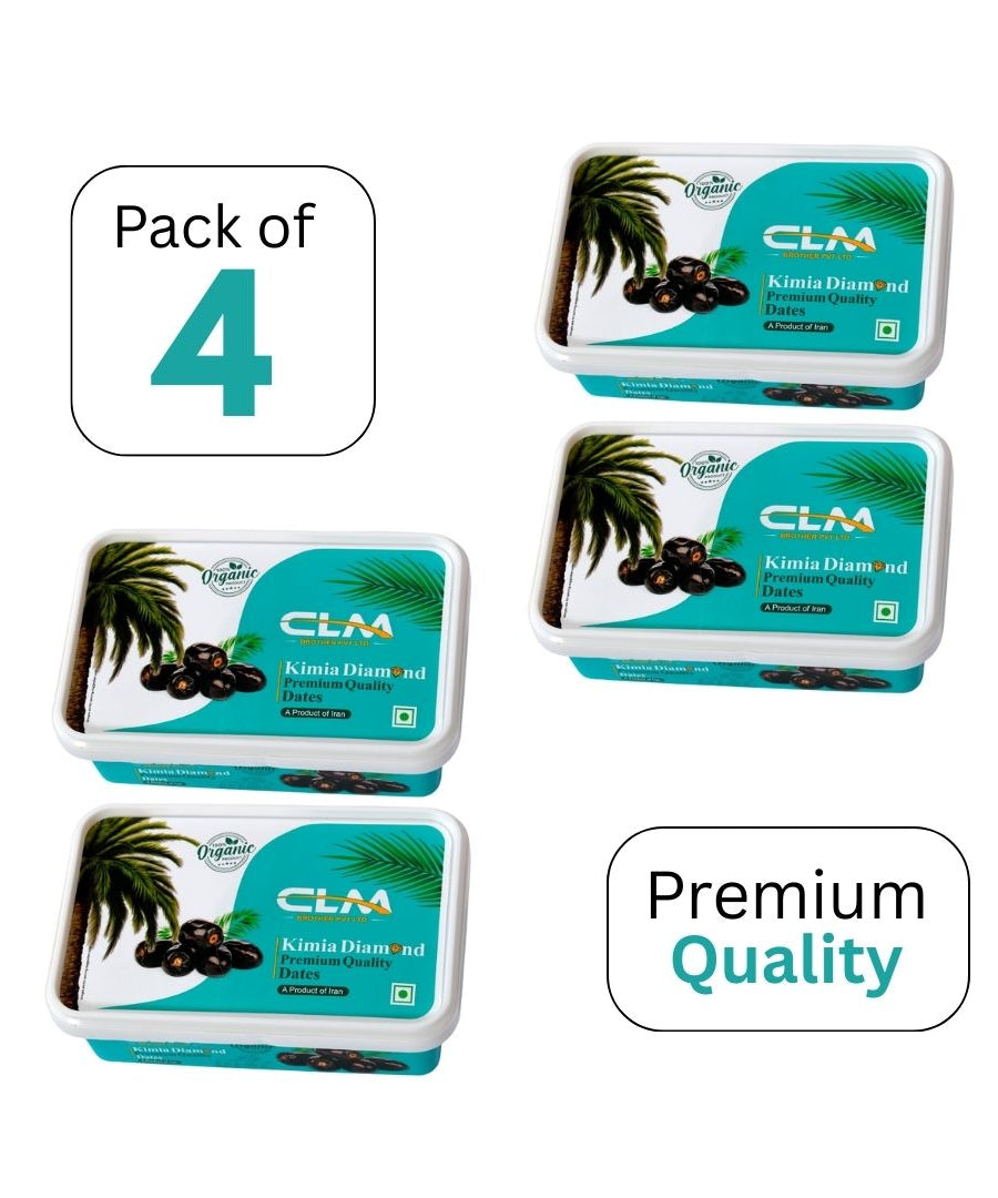 Pack of 4 CLM Kimia Diamond Premium Quality Dates Khajur | Khajoor Imported Iranian Dates, 100% Organic, Soft & Juicy (2000g)