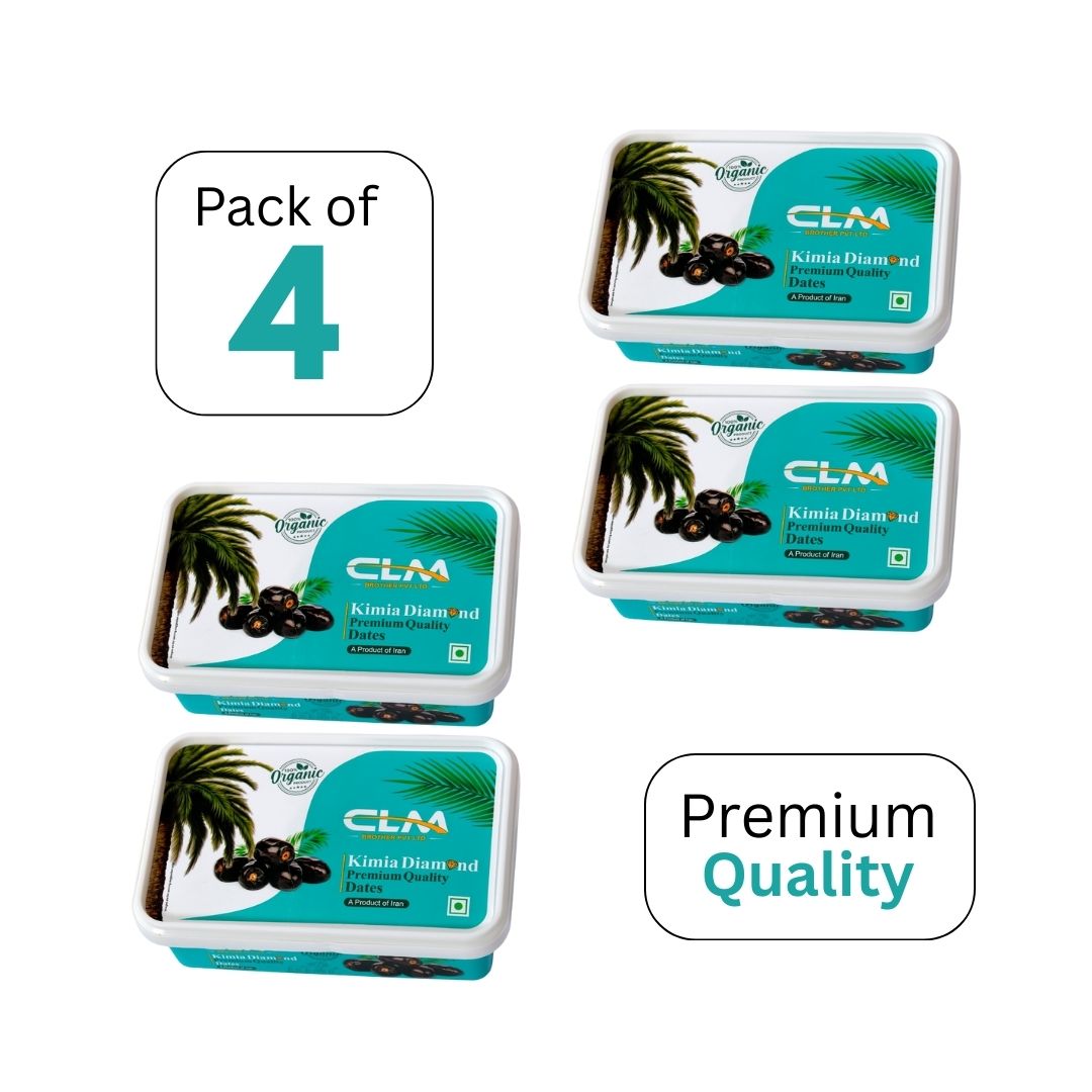 Pack of 4 CLM Kimia Diamond Premium Quality Dates Khajur | Khajoor Imported Iranian Dates, 100% Organic, Soft & Juicy (2000g)