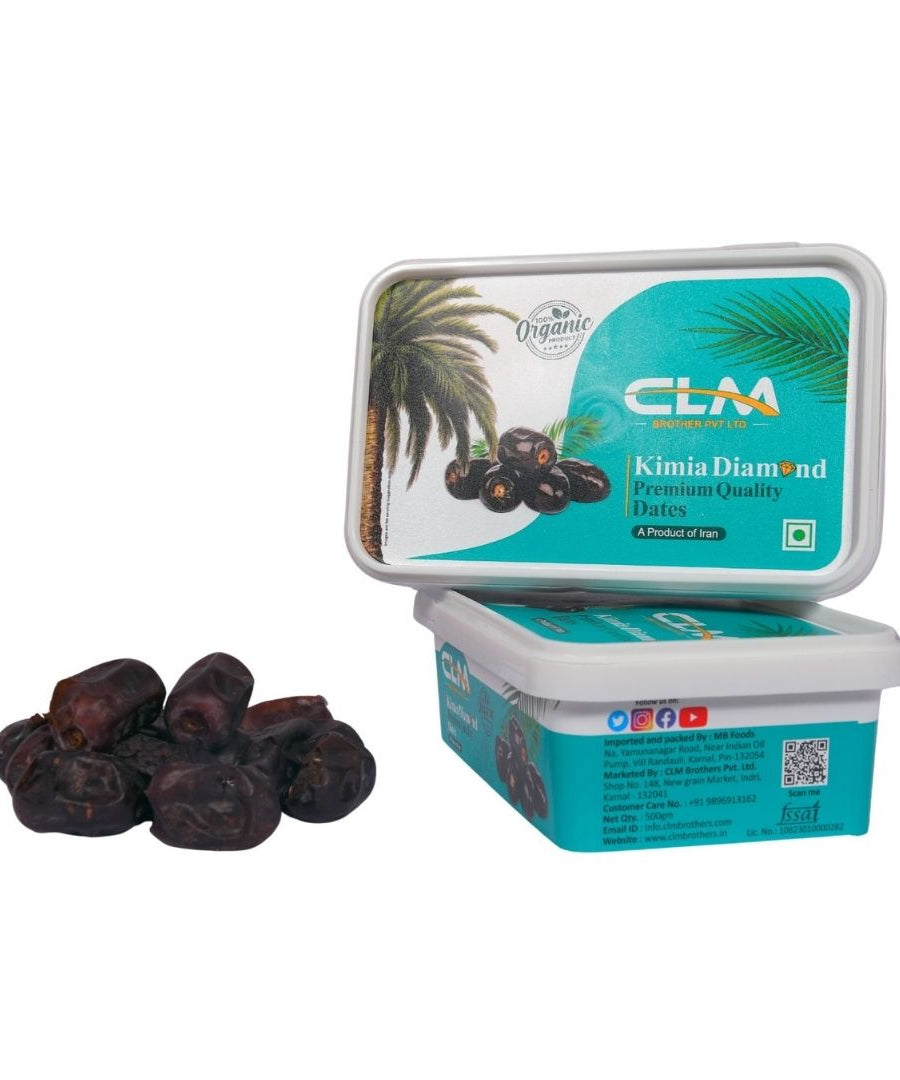 Pack of 2 CLM Kimia Diamond Premium Quality Dates Khajur | Khajoor Imported Iranian Dates, 100% Organic, Soft & Juicy (500g + 500g)