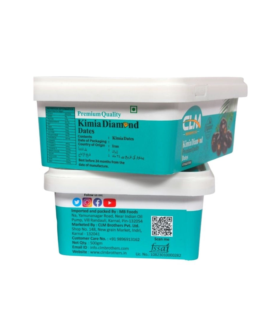 Pack of 2 CLM Kimia Diamond Premium Quality Dates Khajur | Khajoor Imported Iranian Dates, 100% Organic, Soft & Juicy (500g + 500g)