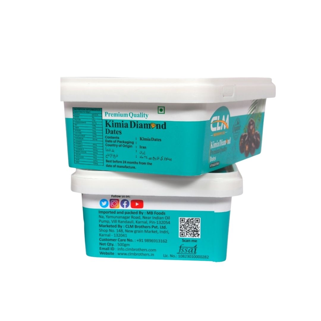 Pack of 2 CLM Kimia Diamond Premium Quality Dates Khajur | Khajoor Imported Iranian Dates, 100% Organic, Soft & Juicy (500g + 500g)