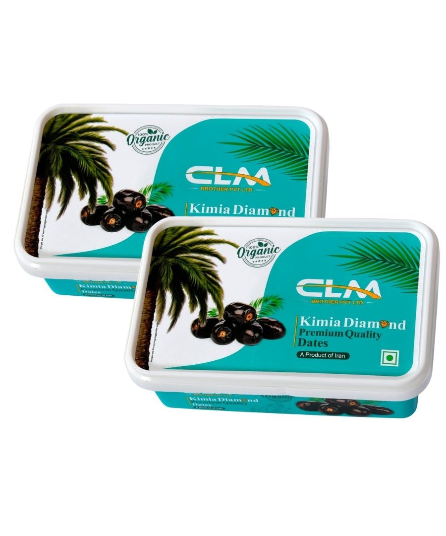 Pack of 2 CLM Kimia Diamond Premium Quality Dates Khajur | Khajoor Imported Iranian Dates, 100% Organic, Soft & Juicy (500g + 500g)