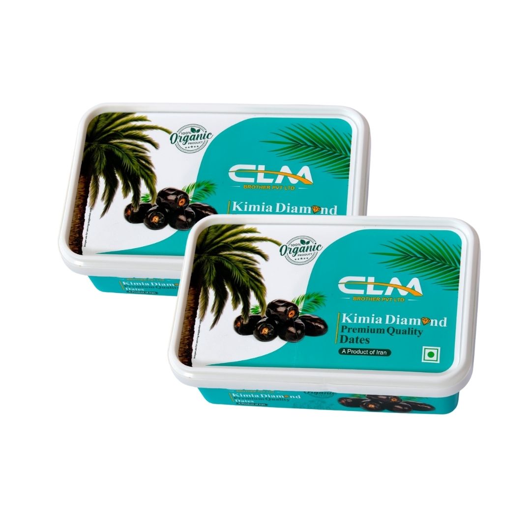 Pack of 2 CLM Kimia Diamond Premium Quality Dates Khajur | Khajoor Imported Iranian Dates, 100% Organic, Soft & Juicy (500g + 500g)